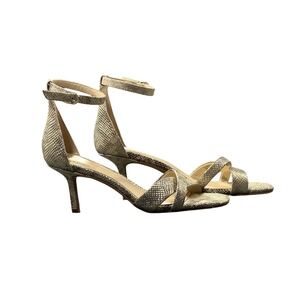 Vince Camuto Sarriss Women's 6‎ Gold Leather Square Toe Kitten Heels Snake Print